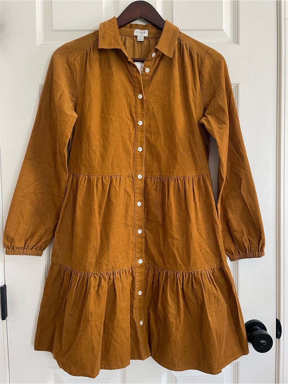 J.Crew Corduroy Tiered Mini Shirt Dress Mustard Size 2 NWT